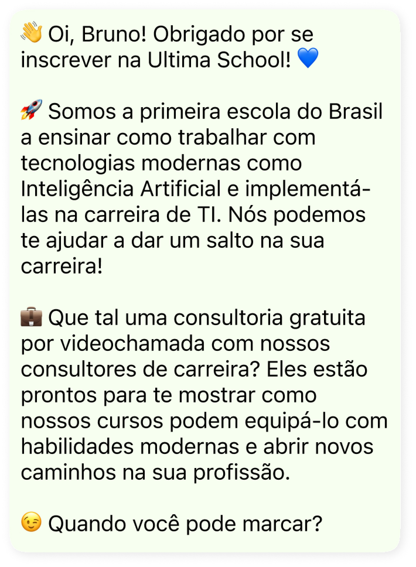 A chatbot sends a confirmation message on WhatsApp.